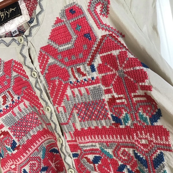Johnny Was Biya 100% Silk Embroidered Tunic Size X-Small. - Picture 10 of 16